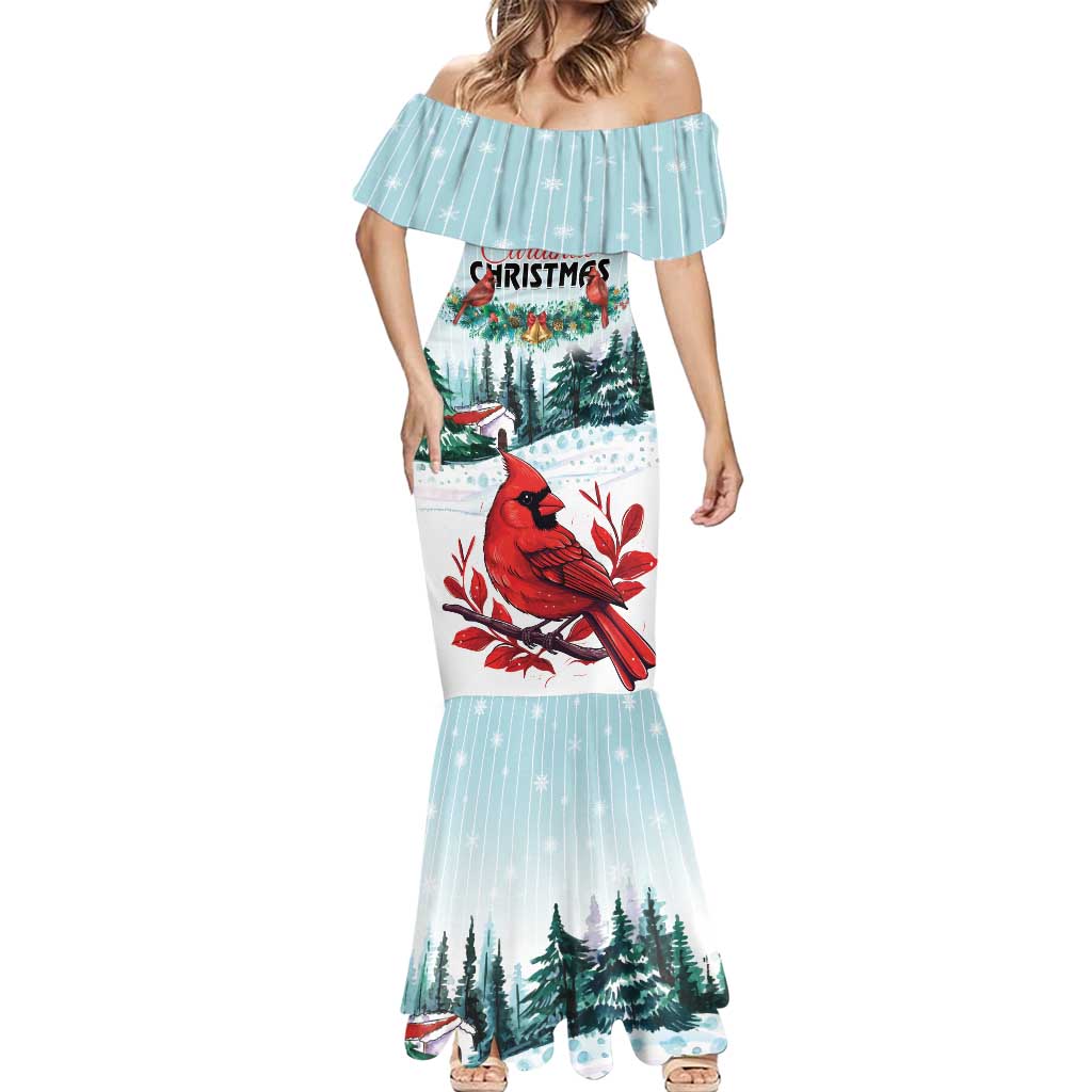 Personalised Cardinal Christmas Mermaid Dress Snowflake Xmas Tree - Wonder Print Shop