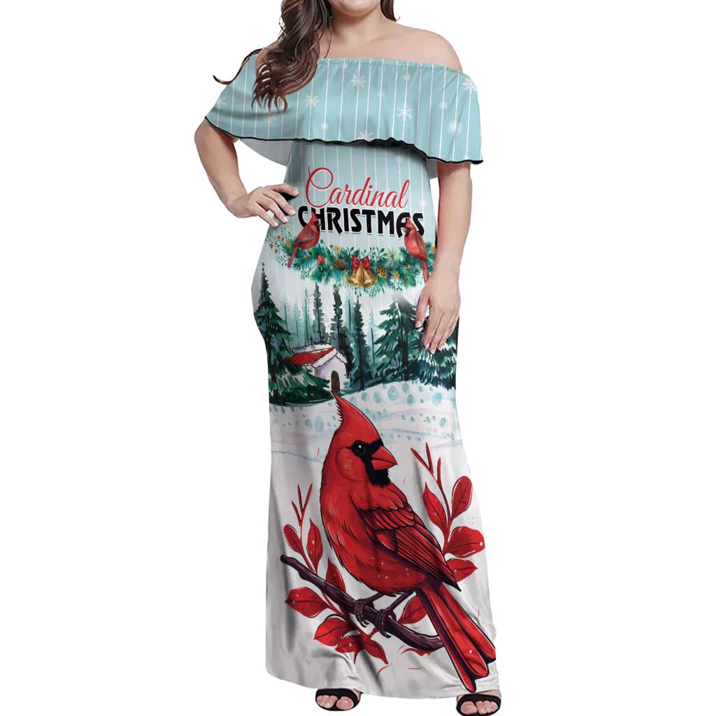 Personalised Cardinal Christmas Off Shoulder Maxi Dress Snowflake Xmas Tree - Wonder Print Shop