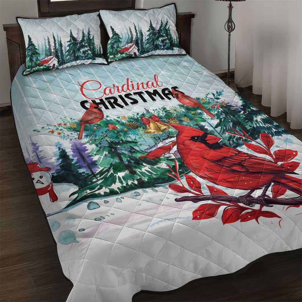 Cardinal Christmas Quilt Bed Set Snowflake Xmas Tree - Wonder Print Shop