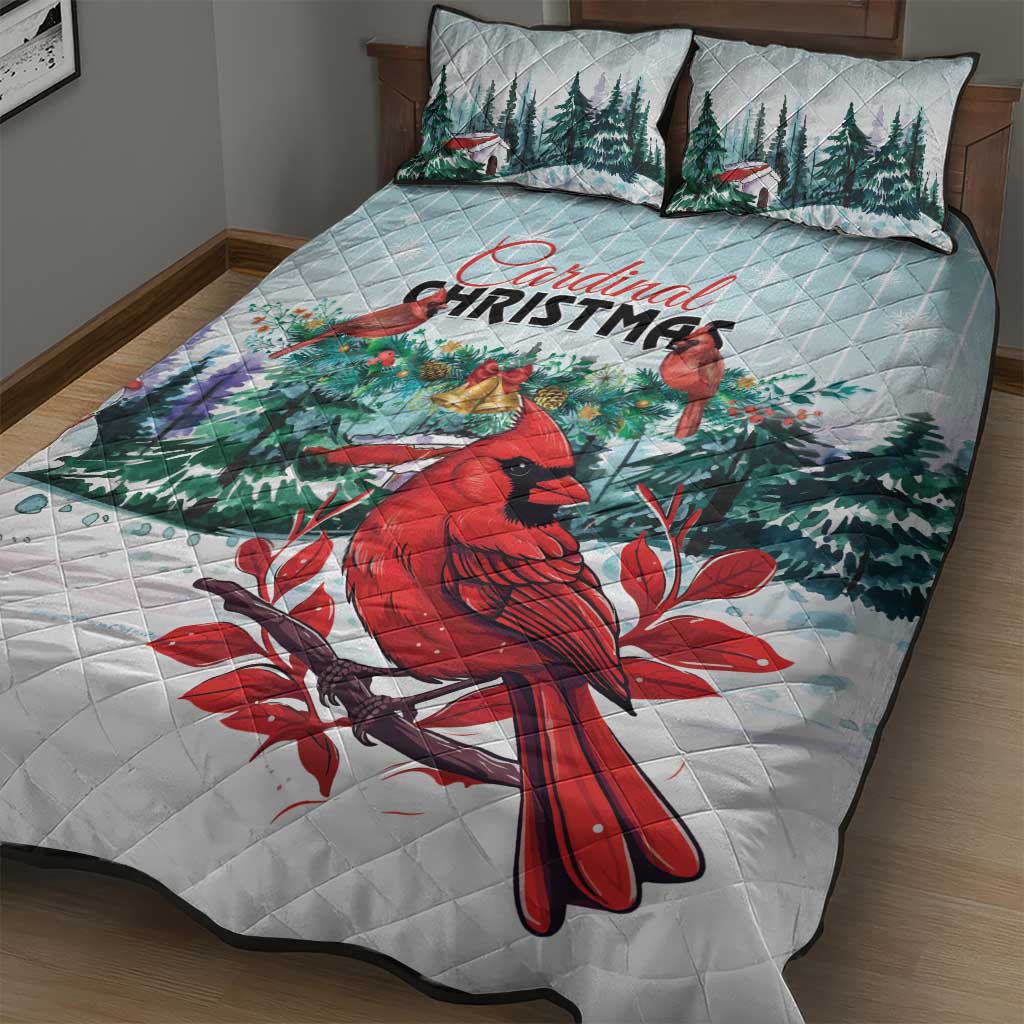 Cardinal Christmas Quilt Bed Set Snowflake Xmas Tree - Wonder Print Shop