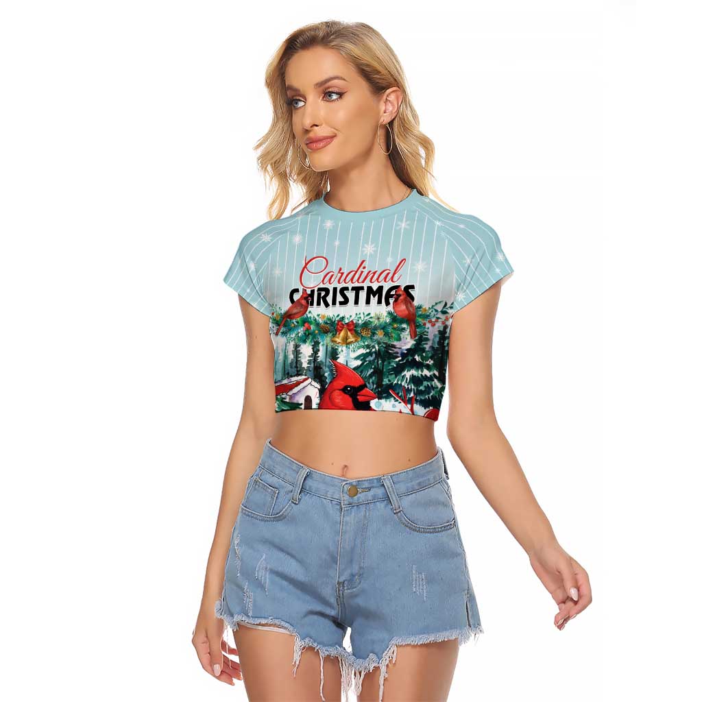 Personalised Cardinal Christmas Raglan Cropped T Shirt Snowflake Xmas Tree - Wonder Print Shop