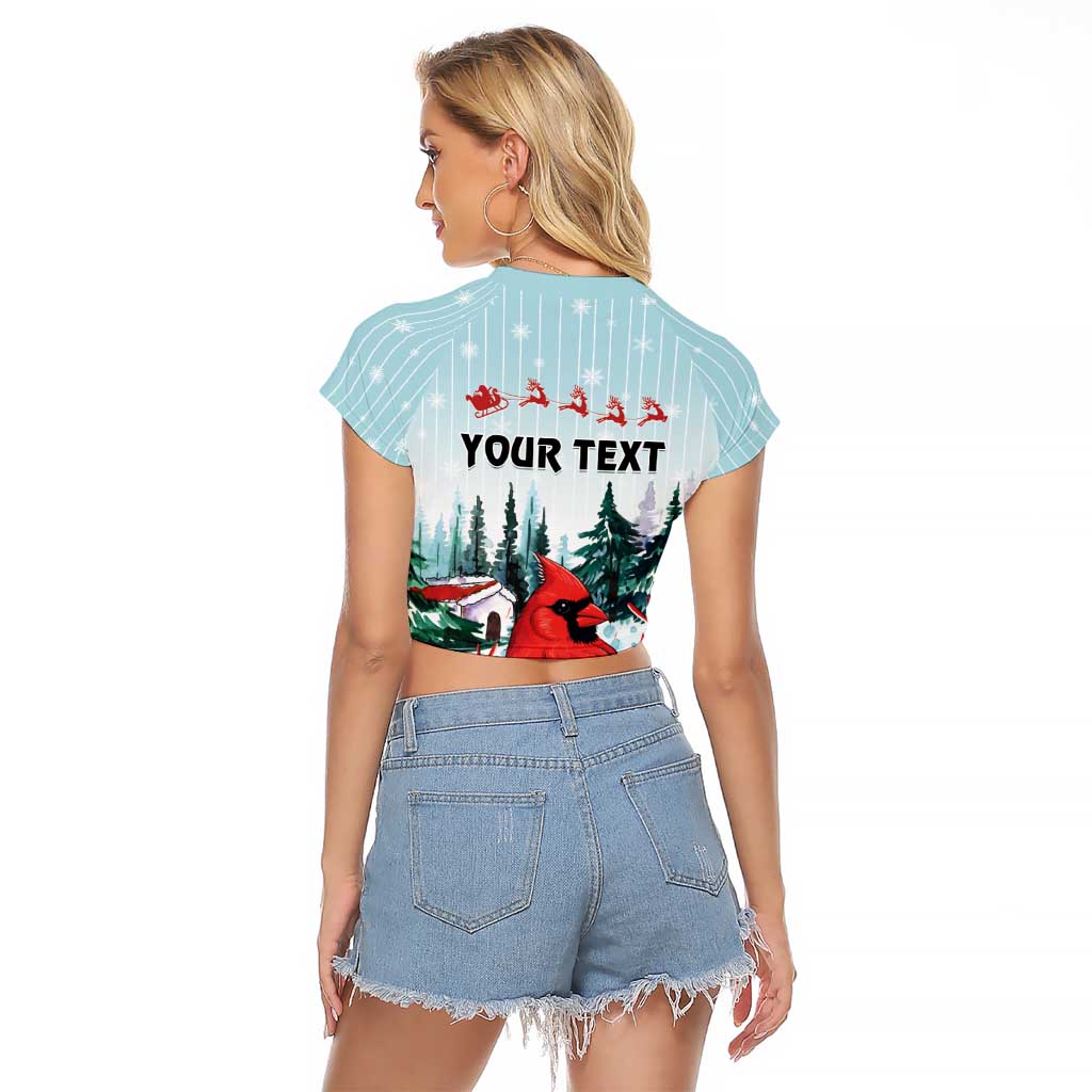 Personalised Cardinal Christmas Raglan Cropped T Shirt Snowflake Xmas Tree - Wonder Print Shop