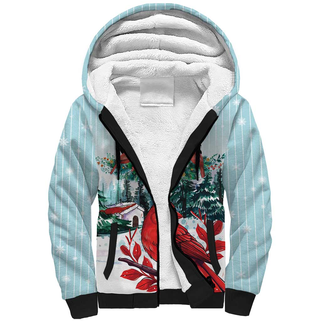 Personalised Cardinal Christmas Sherpa Hoodie Snowflake Xmas Tree - Wonder Print Shop