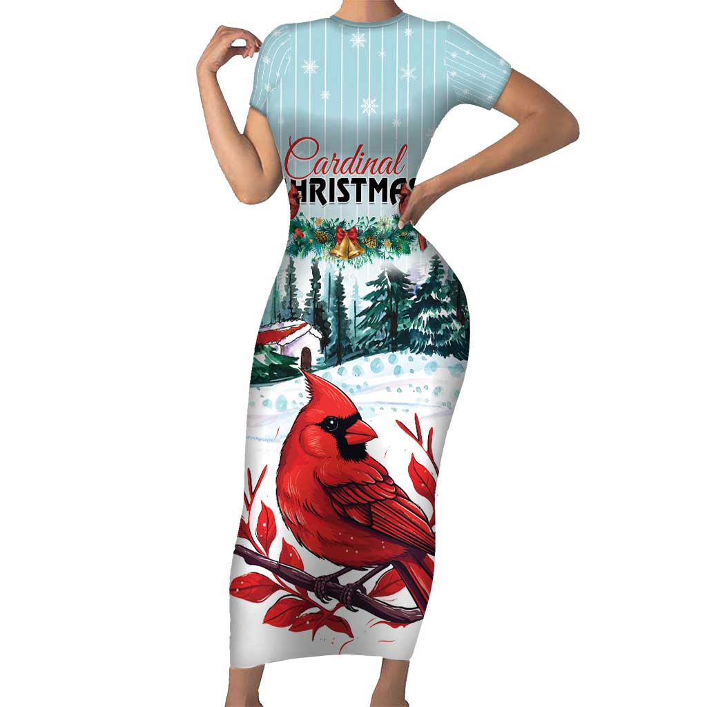 Personalised Cardinal Christmas Short Sleeve Bodycon Dress Snowflake Xmas Tree - Wonder Print Shop