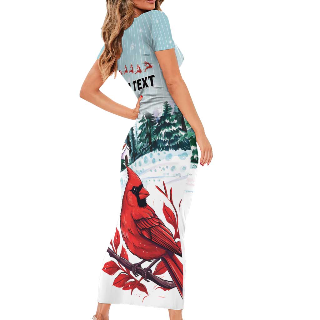 Personalised Cardinal Christmas Short Sleeve Bodycon Dress Snowflake Xmas Tree - Wonder Print Shop