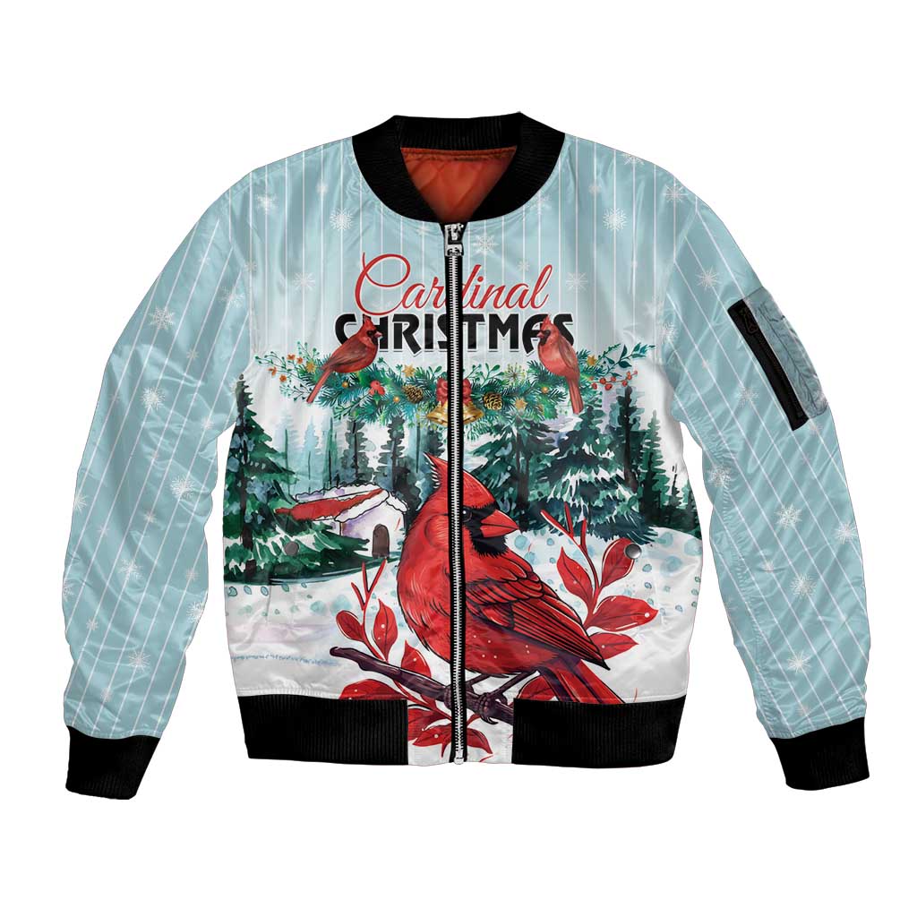 Personalised Cardinal Christmas Sleeve Zip Bomber Jacket Snowflake Xmas Tree - Wonder Print Shop