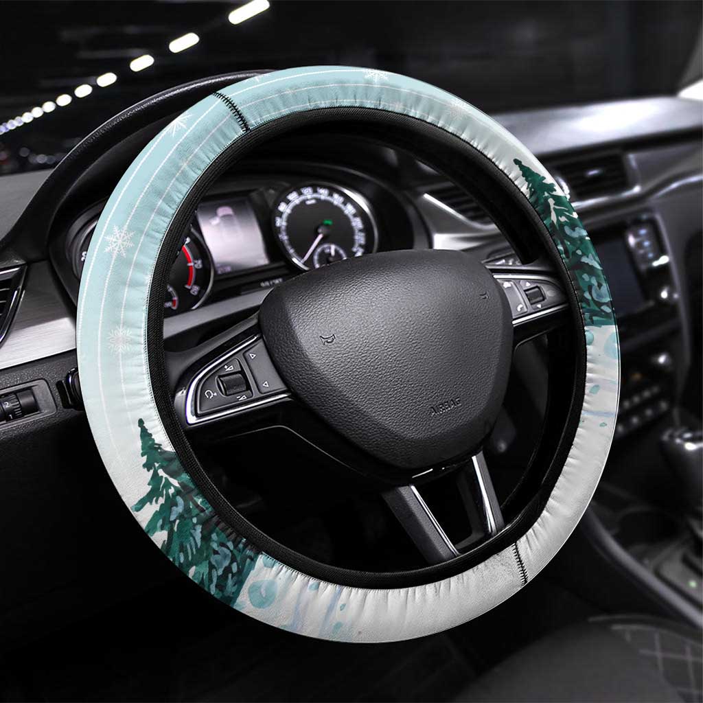 Cardinal Christmas Steering Wheel Cover Snowflake Xmas Tree - Wonder Print Shop