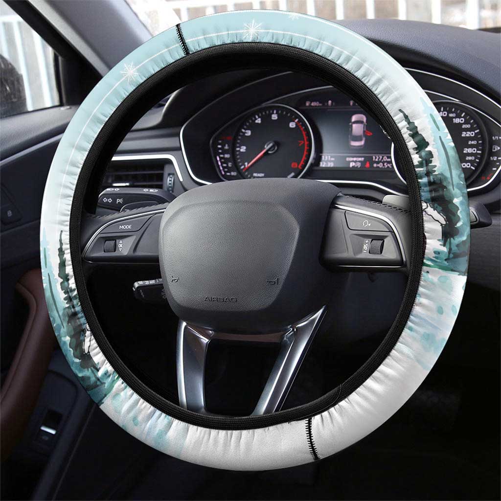 Cardinal Christmas Steering Wheel Cover Snowflake Xmas Tree - Wonder Print Shop