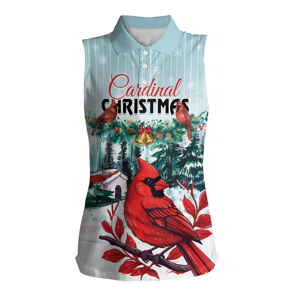 Personalised Cardinal Christmas Women Sleeveless Polo Shirt Snowflake Xmas Tree - Wonder Print Shop