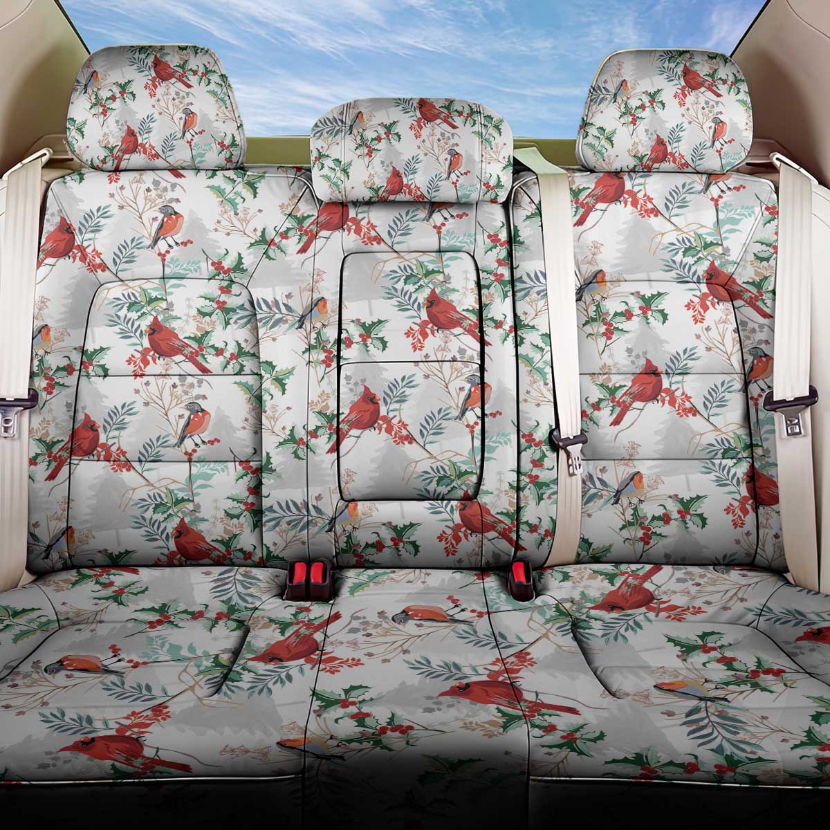 Cardinal Christmas White Back Car Seat Cover Xmas Pattern - Wonder Print Shop