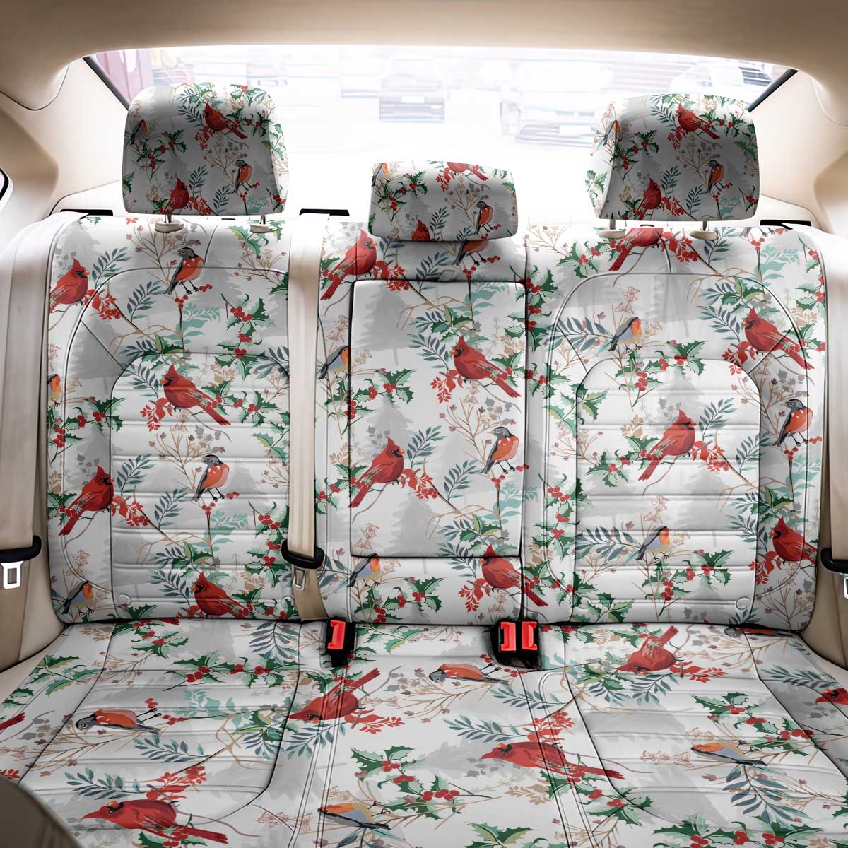 Cardinal Christmas White Back Car Seat Cover Xmas Pattern - Wonder Print Shop