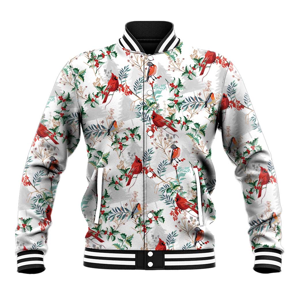 Cardinal Christmas White Baseball Jacket Xmas Pattern - Wonder Print Shop