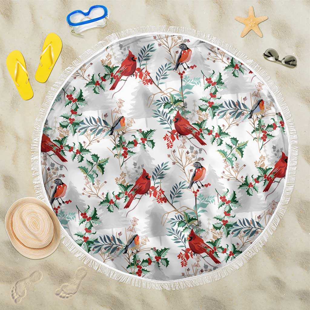 Cardinal Christmas White Beach Blanket Xmas Pattern - Wonder Print Shop
