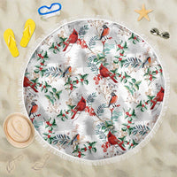 Cardinal Christmas White Beach Blanket Xmas Pattern - Wonder Print Shop