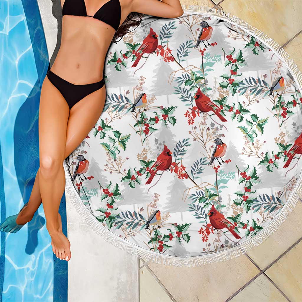 Cardinal Christmas White Beach Blanket Xmas Pattern - Wonder Print Shop