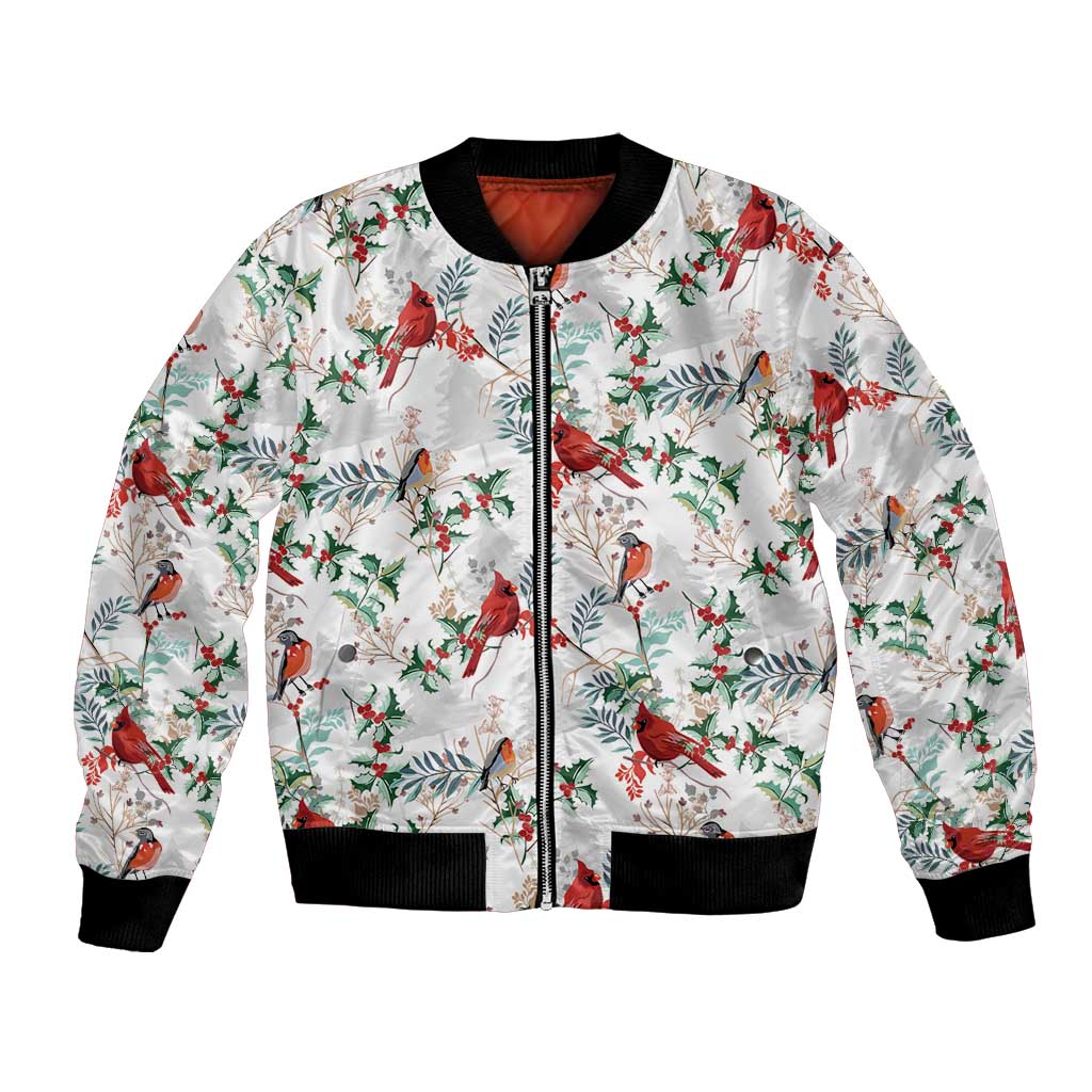 Cardinal Christmas White Bomber Jacket Xmas Pattern - Wonder Print Shop