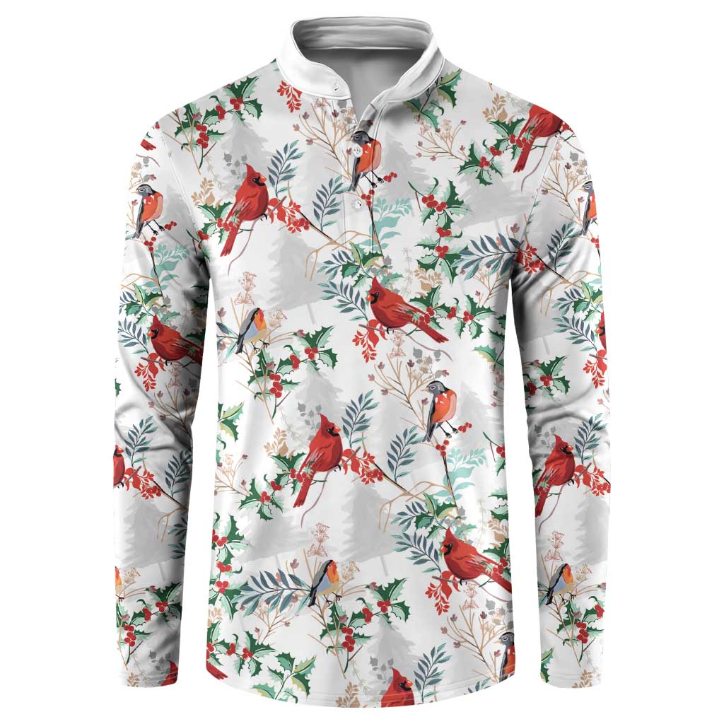 Cardinal Christmas White Button Sweatshirt Xmas Pattern - Wonder Print Shop