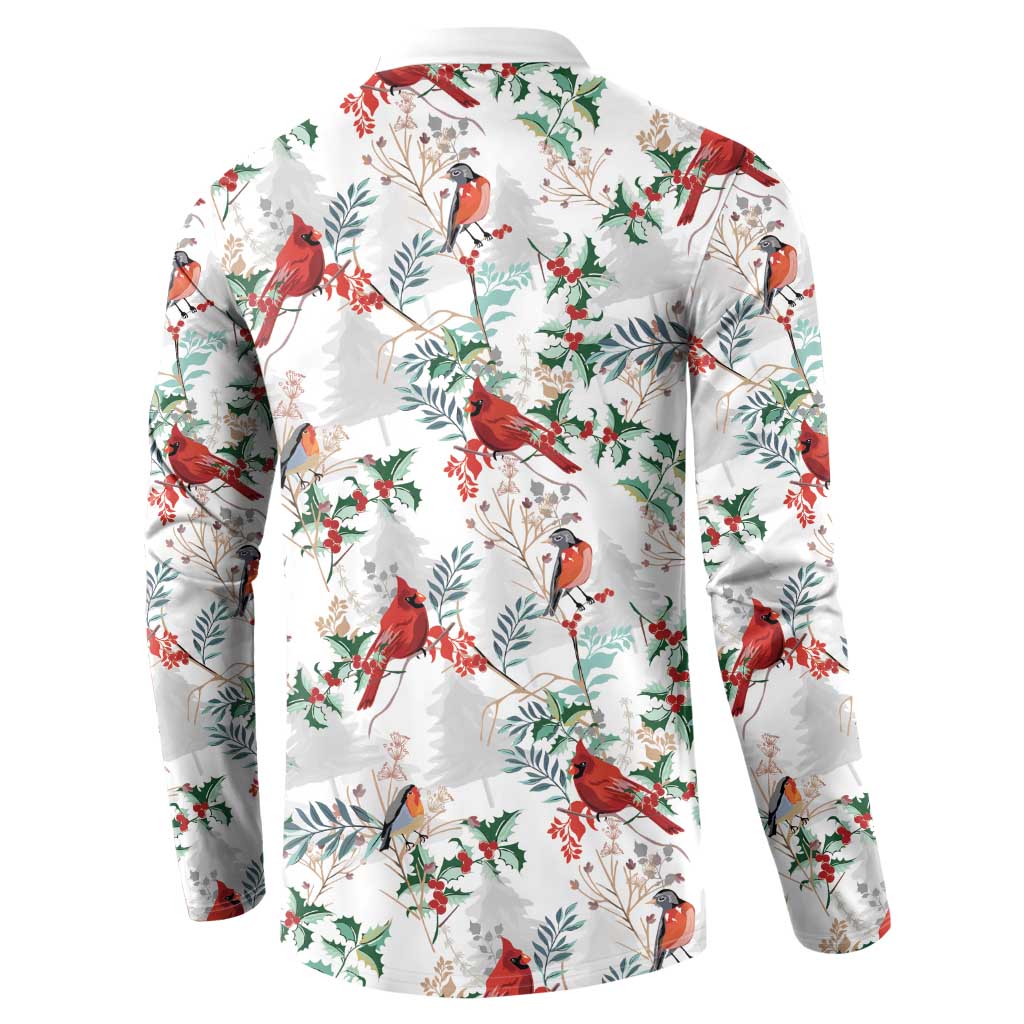 Cardinal Christmas White Button Sweatshirt Xmas Pattern - Wonder Print Shop