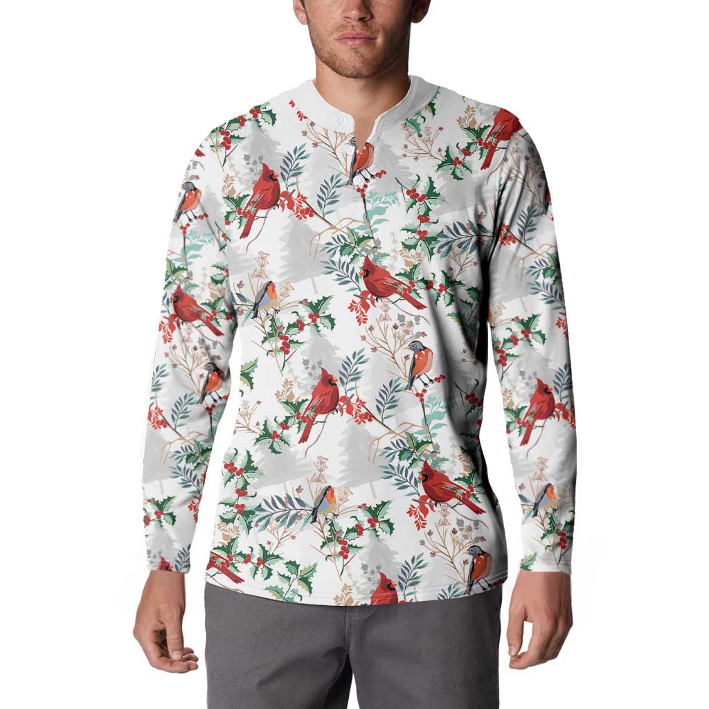 Cardinal Christmas White Button Sweatshirt Xmas Pattern - Wonder Print Shop