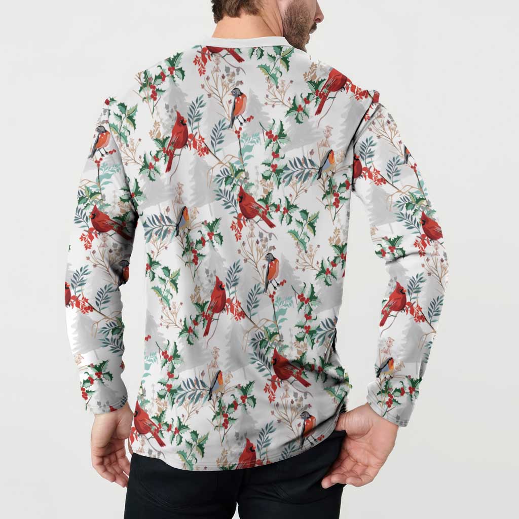 Cardinal Christmas White Button Sweatshirt Xmas Pattern - Wonder Print Shop