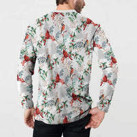 Cardinal Christmas White Button Sweatshirt Xmas Pattern - Wonder Print Shop