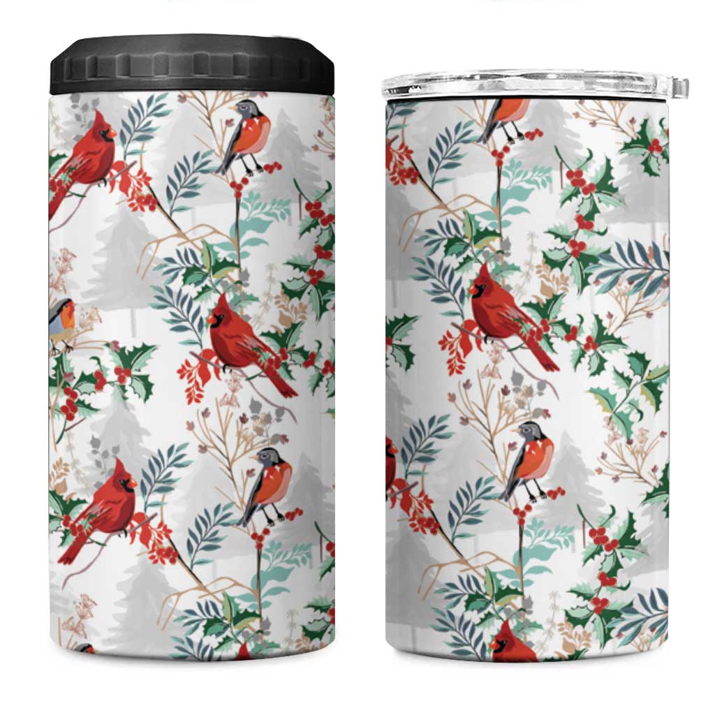 Cardinal Christmas White 4 in 1 Can Cooler Tumbler Xmas Pattern - Wonder Print Shop