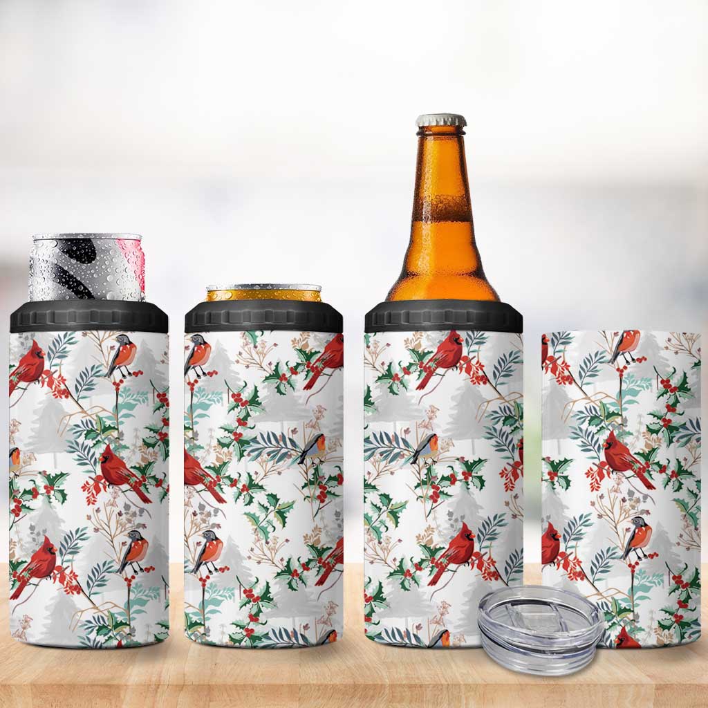 Cardinal Christmas White 4 in 1 Can Cooler Tumbler Xmas Pattern - Wonder Print Shop