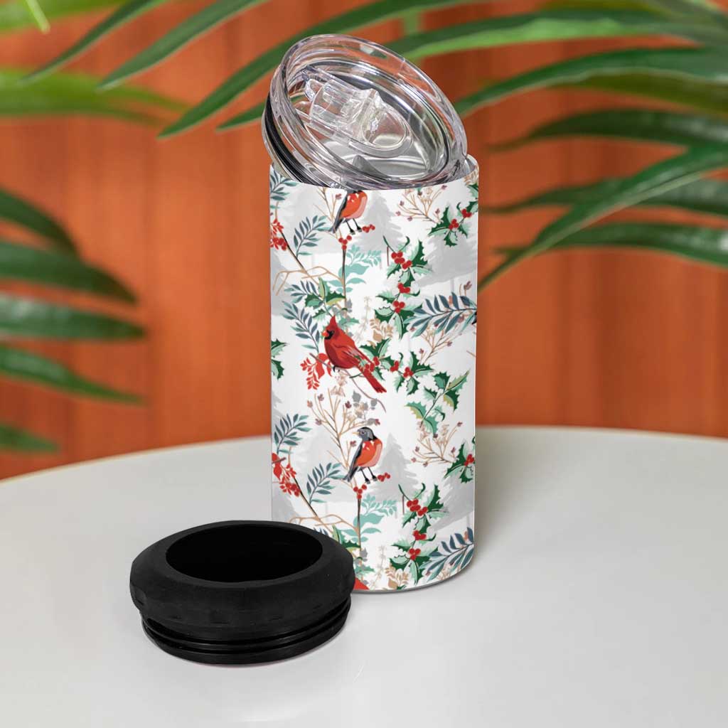 Cardinal Christmas White 4 in 1 Can Cooler Tumbler Xmas Pattern - Wonder Print Shop