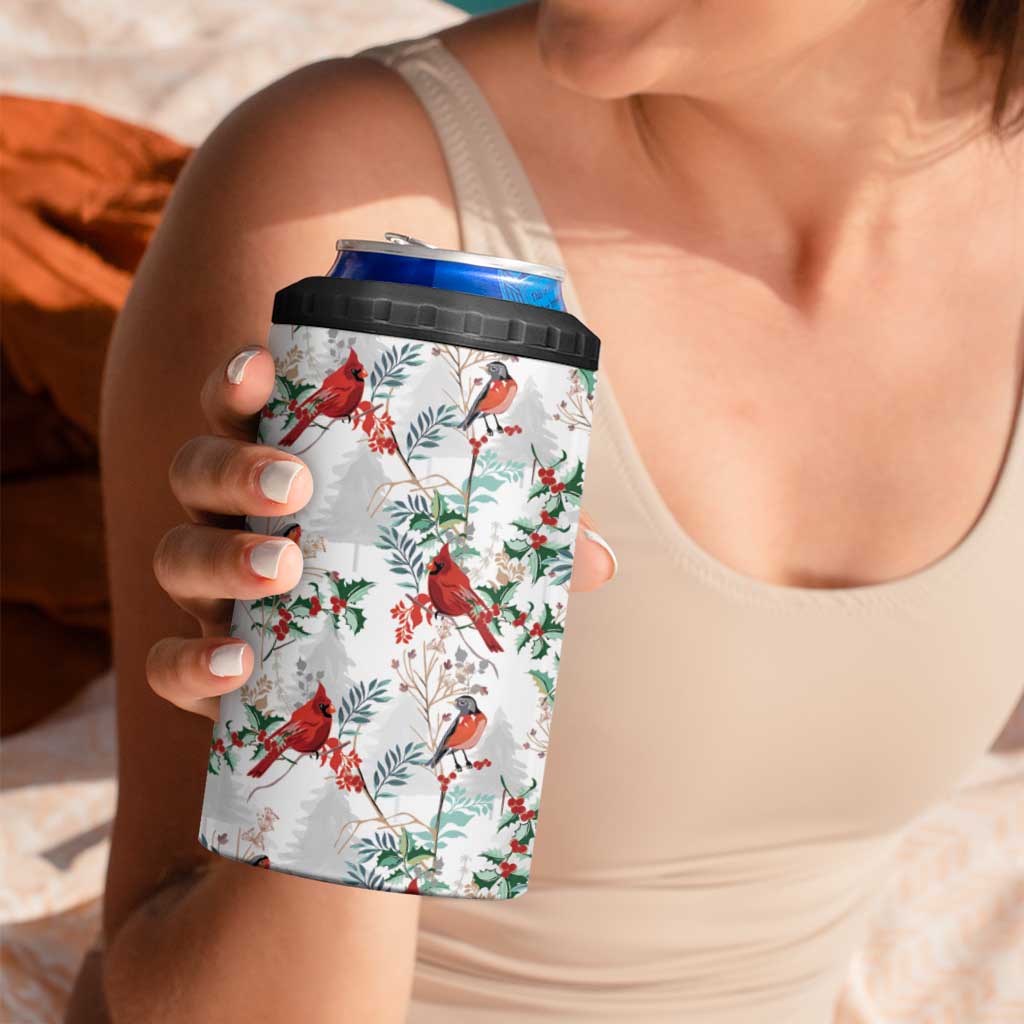 Cardinal Christmas White 4 in 1 Can Cooler Tumbler Xmas Pattern - Wonder Print Shop