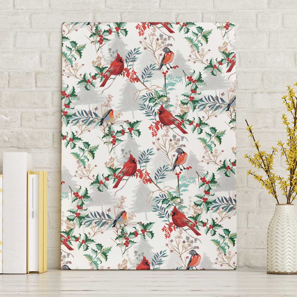 Cardinal Christmas White Canvas Wall Art Xmas Pattern - Wonder Print Shop