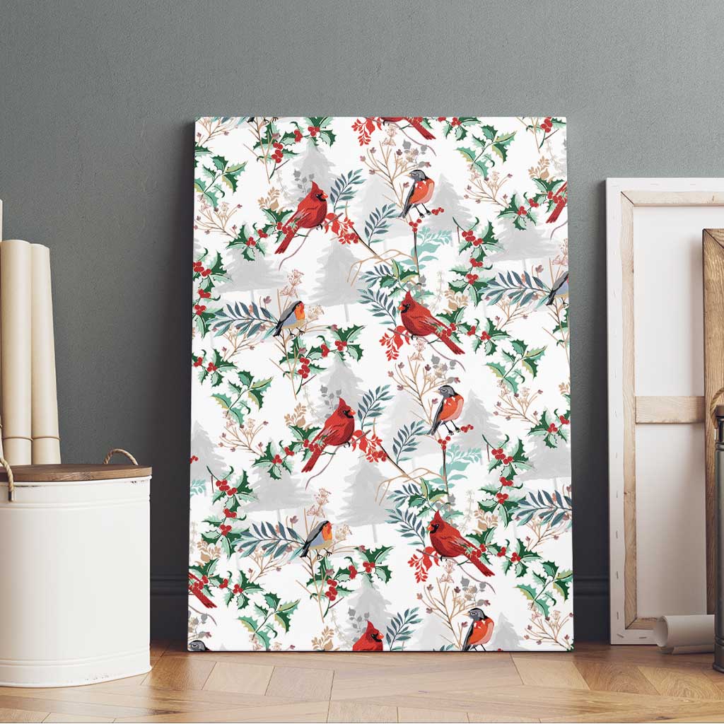Cardinal Christmas White Canvas Wall Art Xmas Pattern - Wonder Print Shop