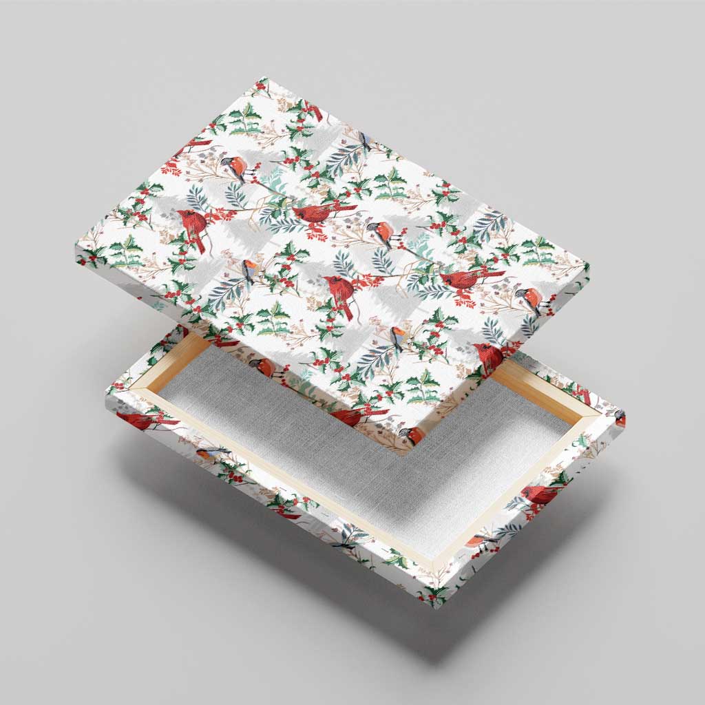 Cardinal Christmas White Canvas Wall Art Xmas Pattern - Wonder Print Shop