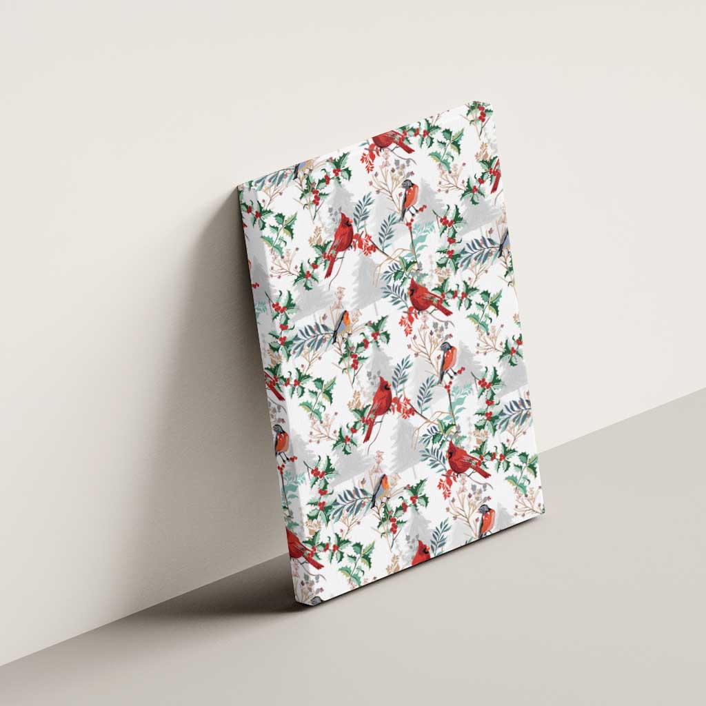 Cardinal Christmas White Canvas Wall Art Xmas Pattern - Wonder Print Shop
