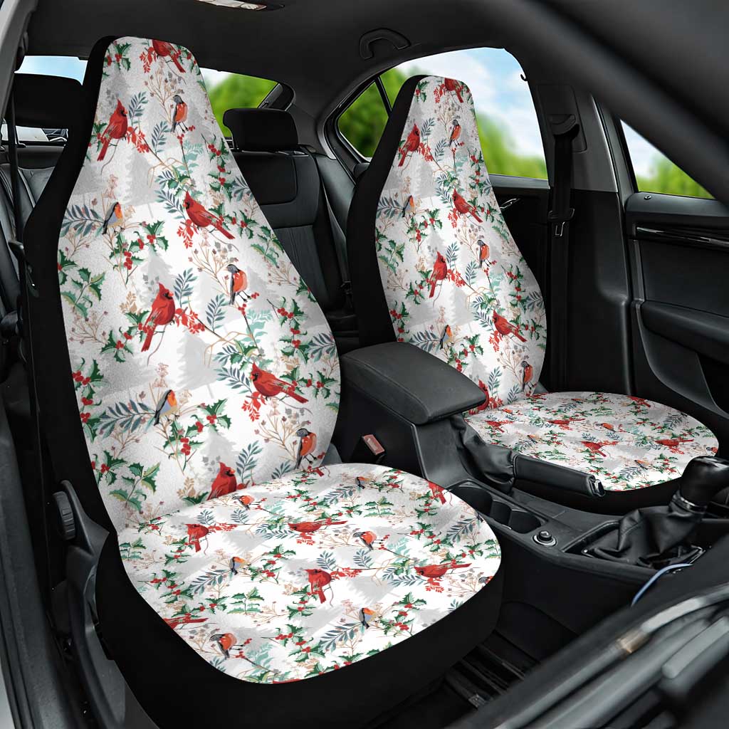 Cardinal Christmas White Car Seat Cover Xmas Pattern - Wonder Print Shop