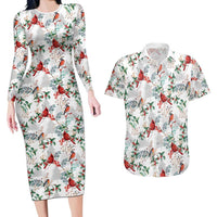 Cardinal Christmas White Couples Matching Long Sleeve Bodycon Dress and Hawaiian Shirt Xmas Pattern - Wonder Print Shop