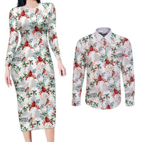 Cardinal Christmas White Couples Matching Long Sleeve Bodycon Dress and Long Sleeve Button Shirt Xmas Pattern - Wonder Print Shop