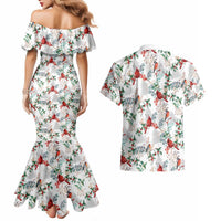 Cardinal Christmas White Couples Matching Mermaid Dress and Hawaiian Shirt Xmas Pattern - Wonder Print Shop