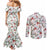 Cardical Christmas White Couples Matching Mermaid Dress and Long Sleeve Button Shirt Xmas Pattern