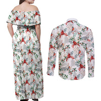 Cardinal Christmas White Couples Matching Off Shoulder Maxi Dress and Long Sleeve Button Shirt Xmas Pattern - Wonder Print Shop