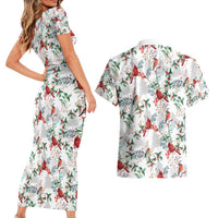 Cardinal Christmas White Couples Matching Short Sleeve Bodycon Dress and Hawaiian Shirt Xmas Pattern - Wonder Print Shop