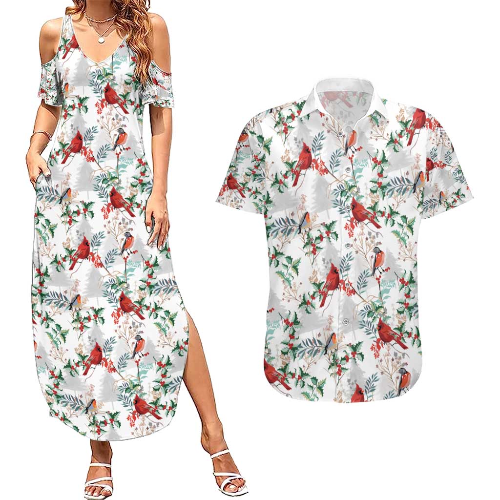 Cardinal Christmas White Couples Matching Summer Maxi Dress and Hawaiian Shirt Xmas Pattern - Wonder Print Shop