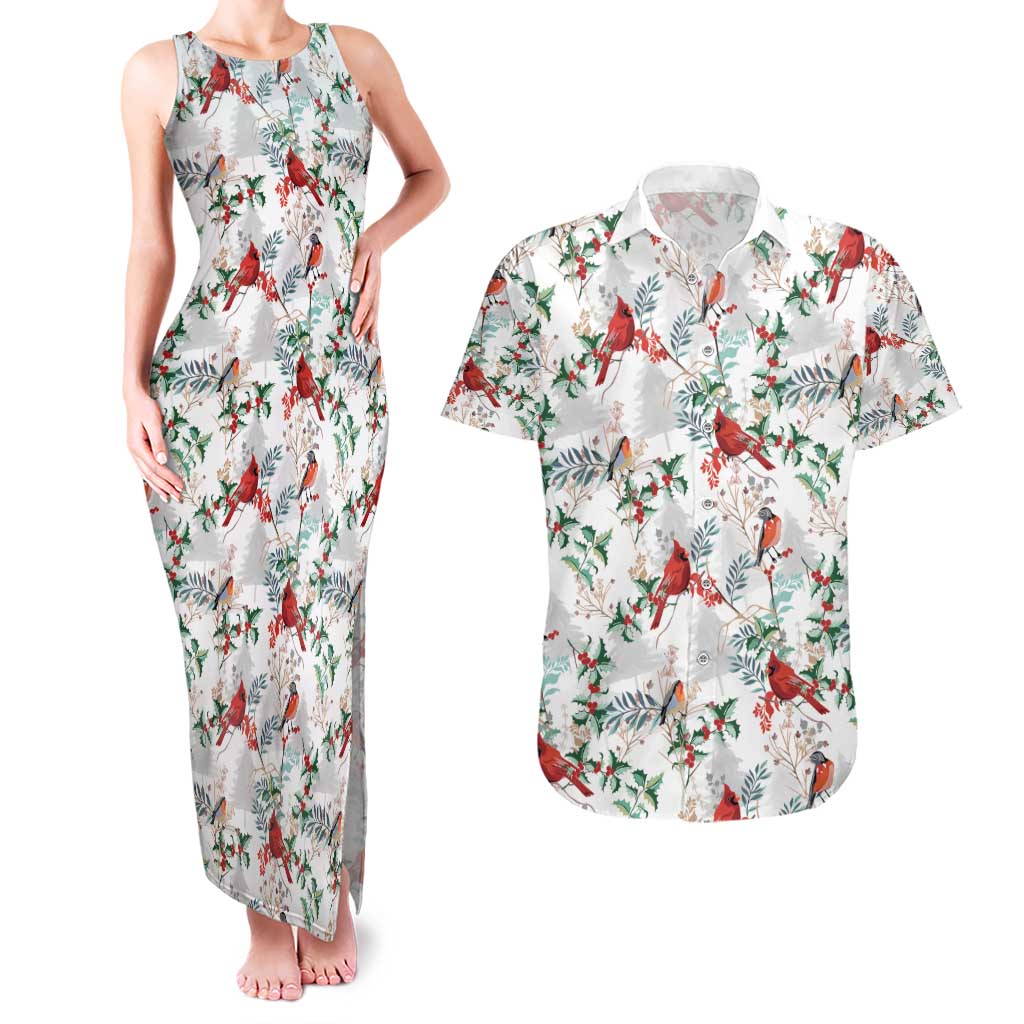 Cardinal Christmas White Couples Matching Tank Maxi Dress and Hawaiian Shirt Xmas Pattern - Wonder Print Shop