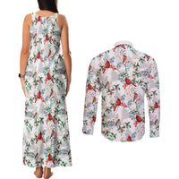 Cardinal Christmas White Couples Matching Tank Maxi Dress and Long Sleeve Button Shirt Xmas Pattern - Wonder Print Shop