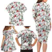 Cardinal Christmas White Family Matching Long Sleeve Bodycon Dress and Hawaiian Shirt Xmas Pattern - Wonder Print Shop