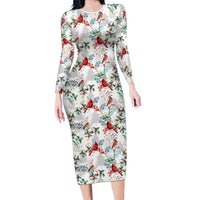 Cardinal Christmas White Family Matching Long Sleeve Bodycon Dress and Hawaiian Shirt Xmas Pattern - Wonder Print Shop