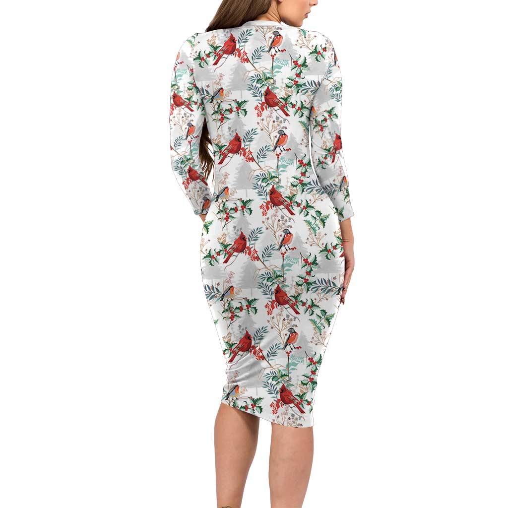 Cardinal Christmas White Family Matching Long Sleeve Bodycon Dress and Hawaiian Shirt Xmas Pattern - Wonder Print Shop