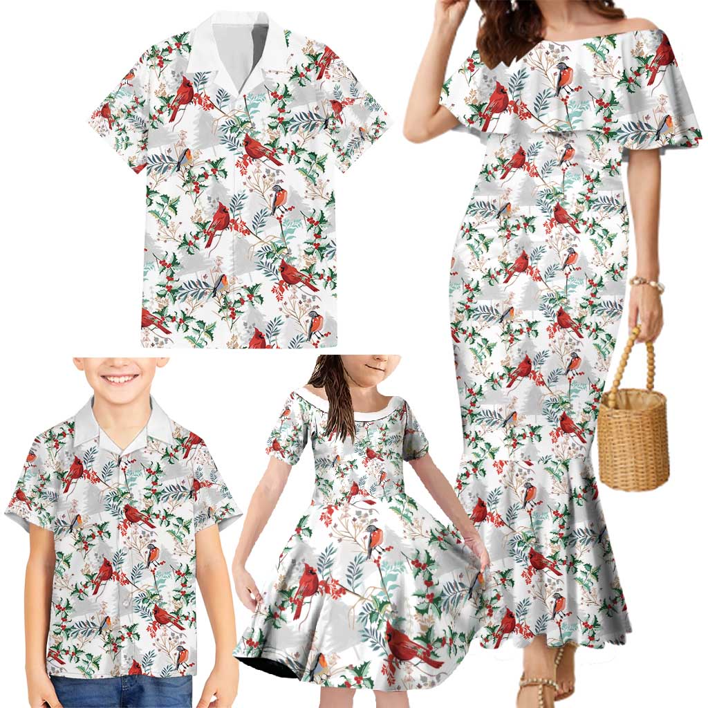 Cardinal Christmas White Family Matching Mermaid Dress and Hawaiian Shirt Xmas Pattern - Wonder Print Shop