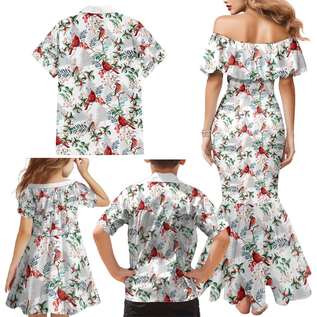 Cardinal Christmas White Family Matching Mermaid Dress and Hawaiian Shirt Xmas Pattern - Wonder Print Shop