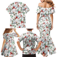 Cardinal Christmas White Family Matching Mermaid Dress and Hawaiian Shirt Xmas Pattern - Wonder Print Shop