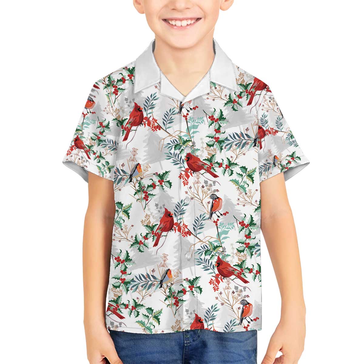 Cardinal Christmas White Family Matching Off The Shoulder Long Sleeve Dress and Hawaiian Shirt Xmas Pattern - Wonder Print Shop